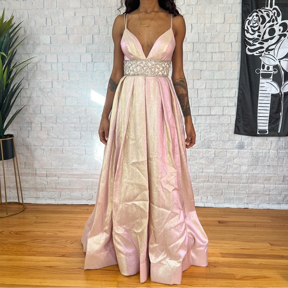 strapless open back dress Dave and Johnny 10285 Fuchsia Pink Prom Dress Size 12 Velvet Sequin V Neckline Lace Up Tie Open Back